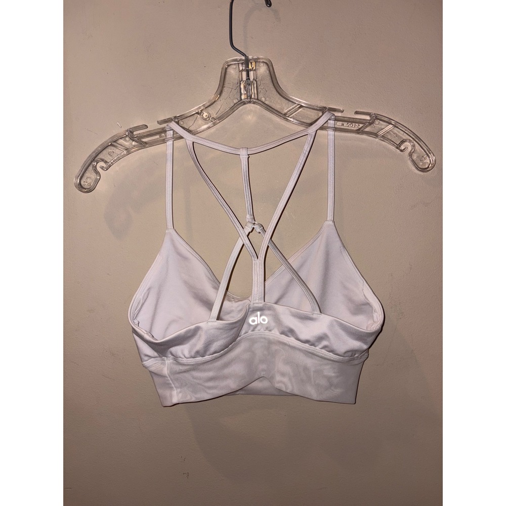 Alo Yoga women's White Strappy Back V Neck Sports Bra Size small S  W9078R - Picture 2 of 7